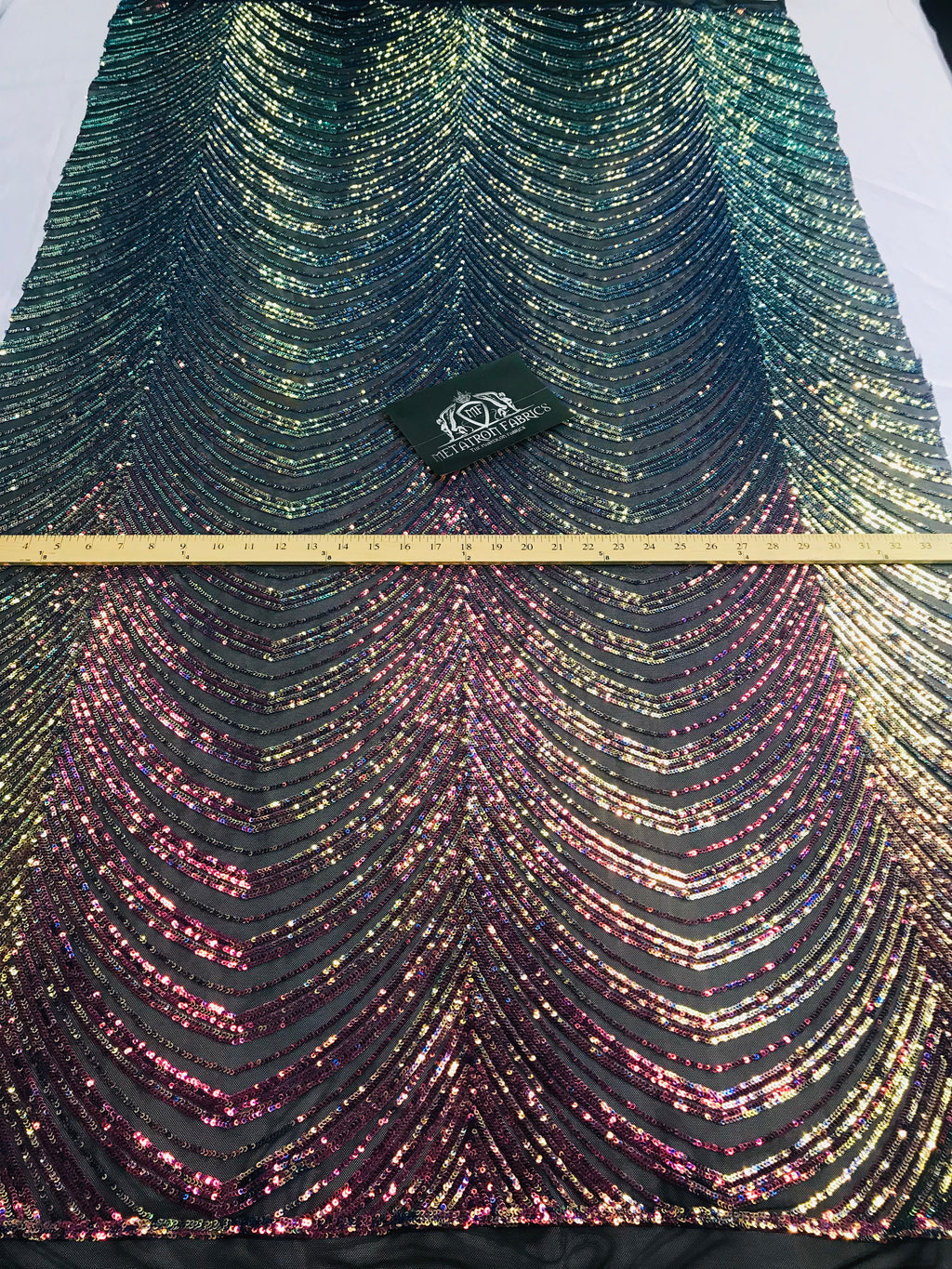 Sequins in Lines - Rainbow - Iridescent 4 Way Stretch Two Tone Color Design Sequins Fabric