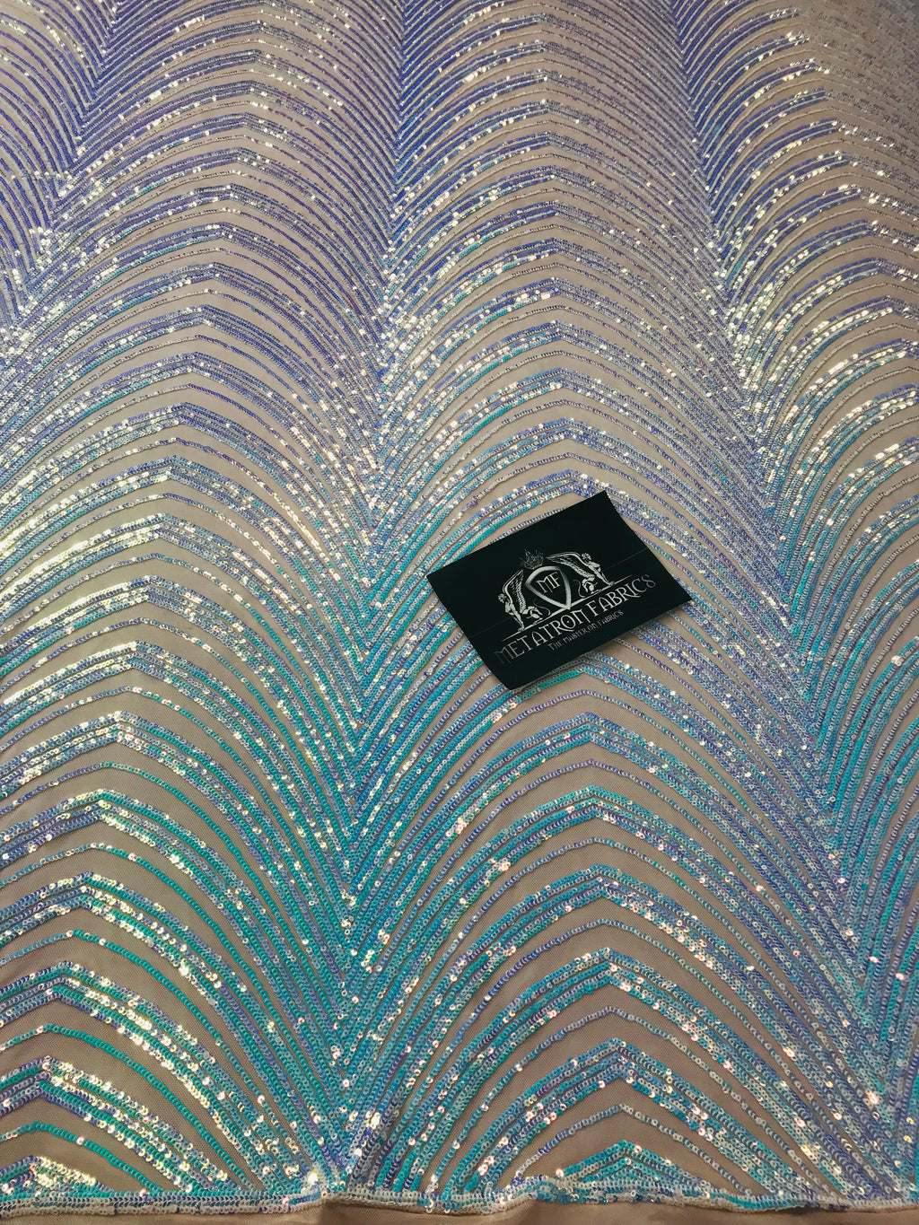 Sequins in Lines - Aqua - Iridescent 4 Way Stretch Two Tone Color Design Sequins Fabric