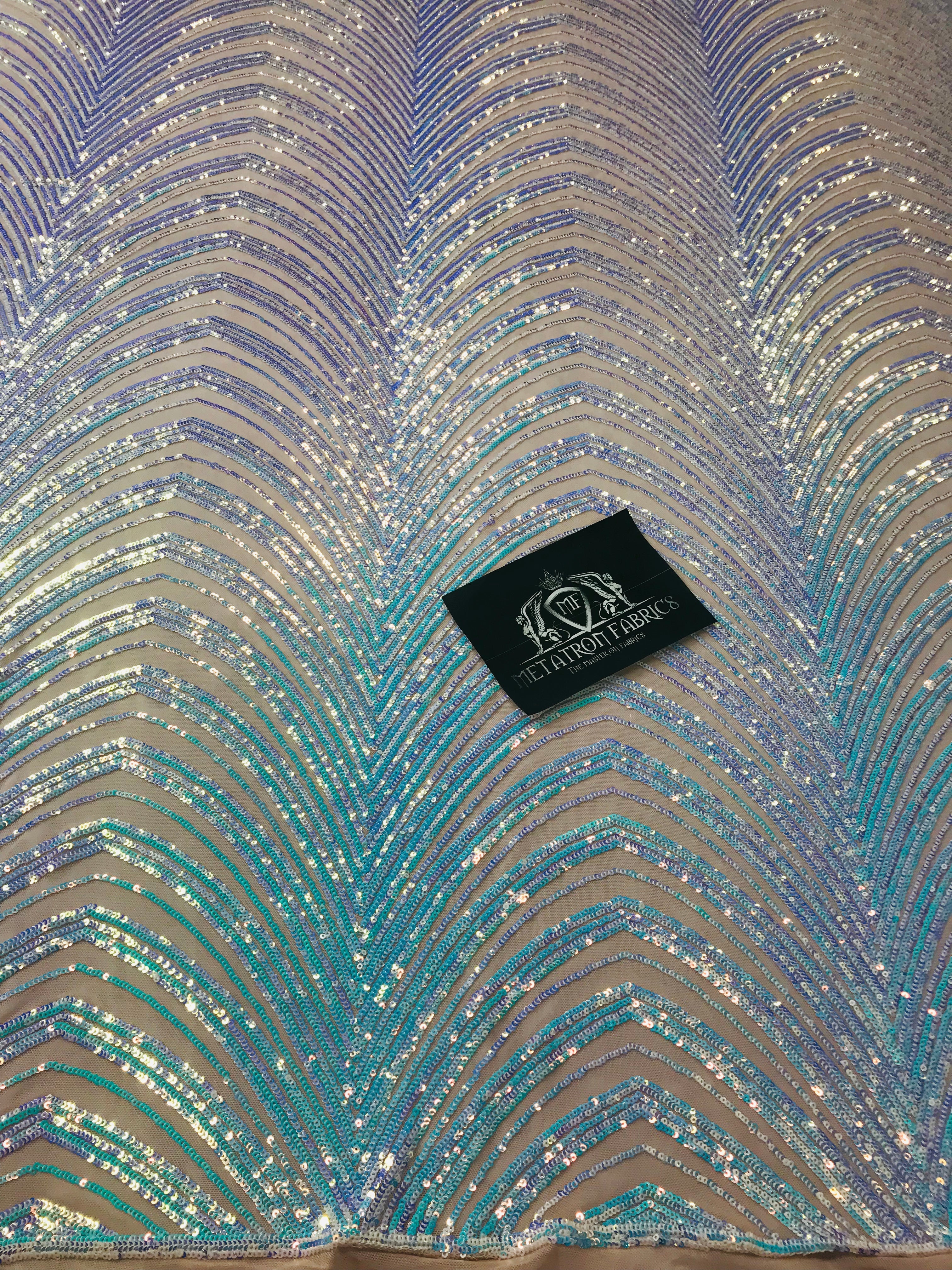 Sequins in Lines - Aqua - Iridescent 4 Way Stretch Two Tone Color Design Sequins Fabric