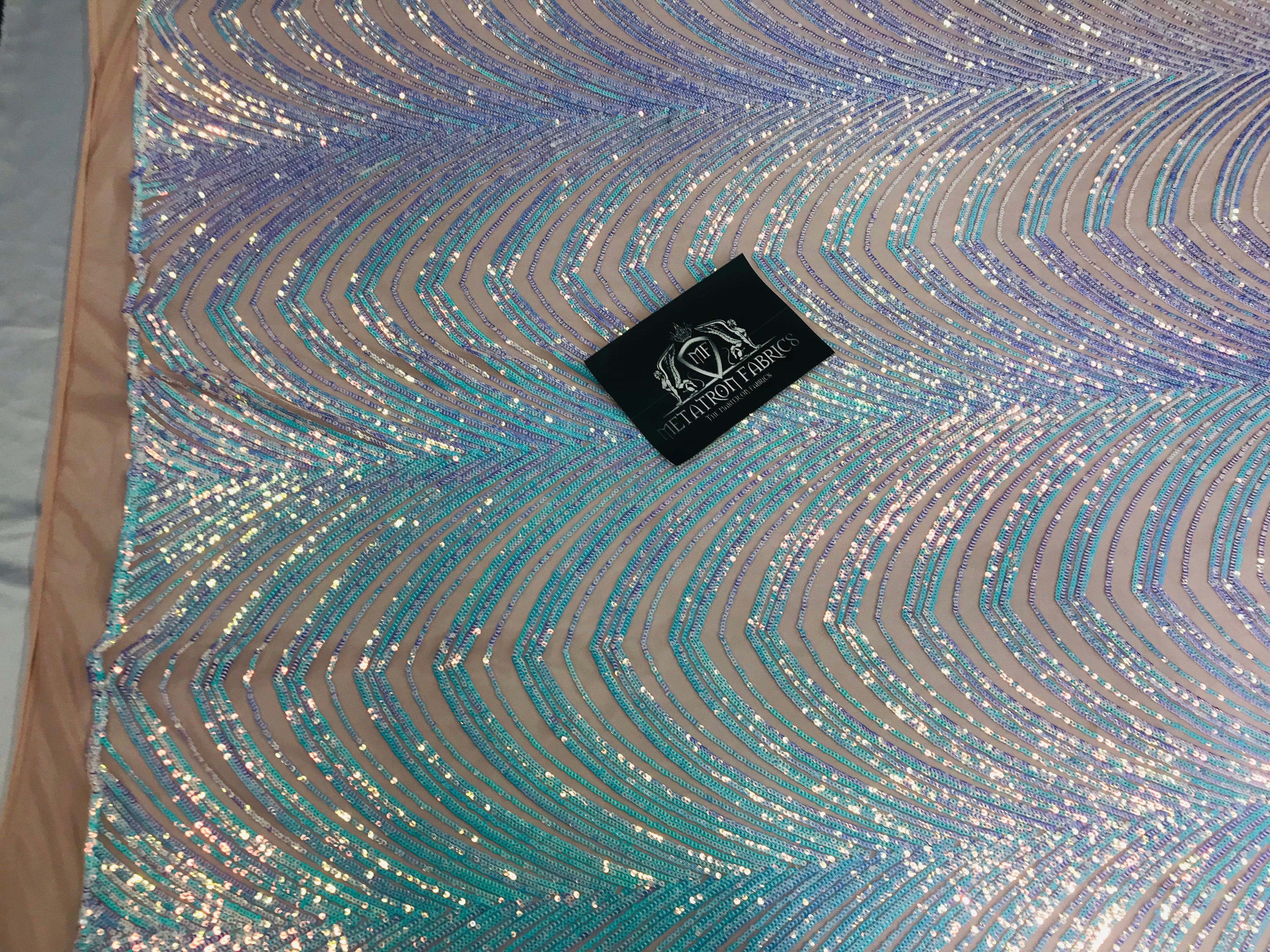Sequins in Lines - Aqua - Iridescent 4 Way Stretch Two Tone Color Design Sequins Fabric
