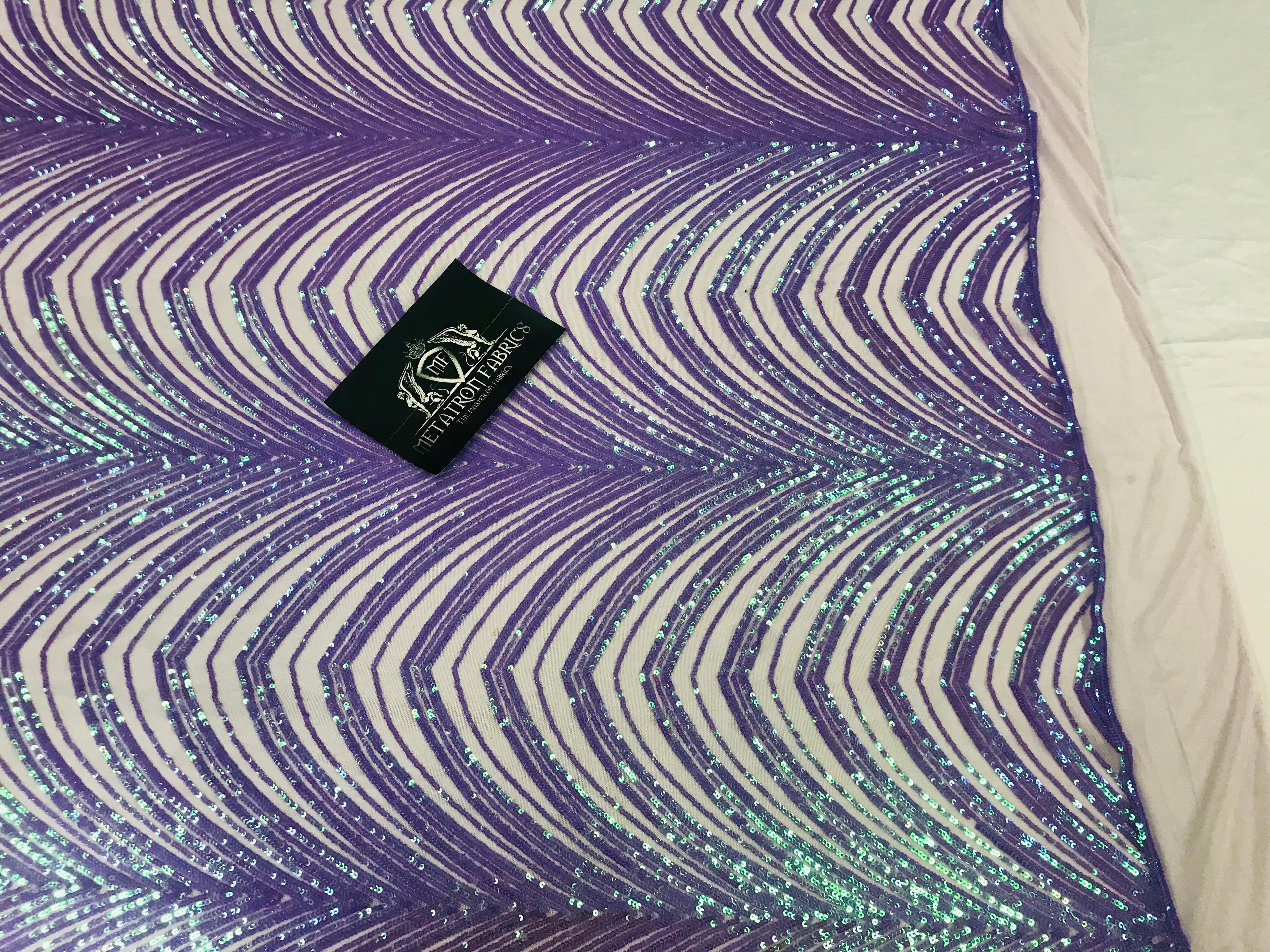 Sequins in Lines - Lilac / Aqua - Iridescent 4 Way Stretch Two Tone Design Sequins Fabric