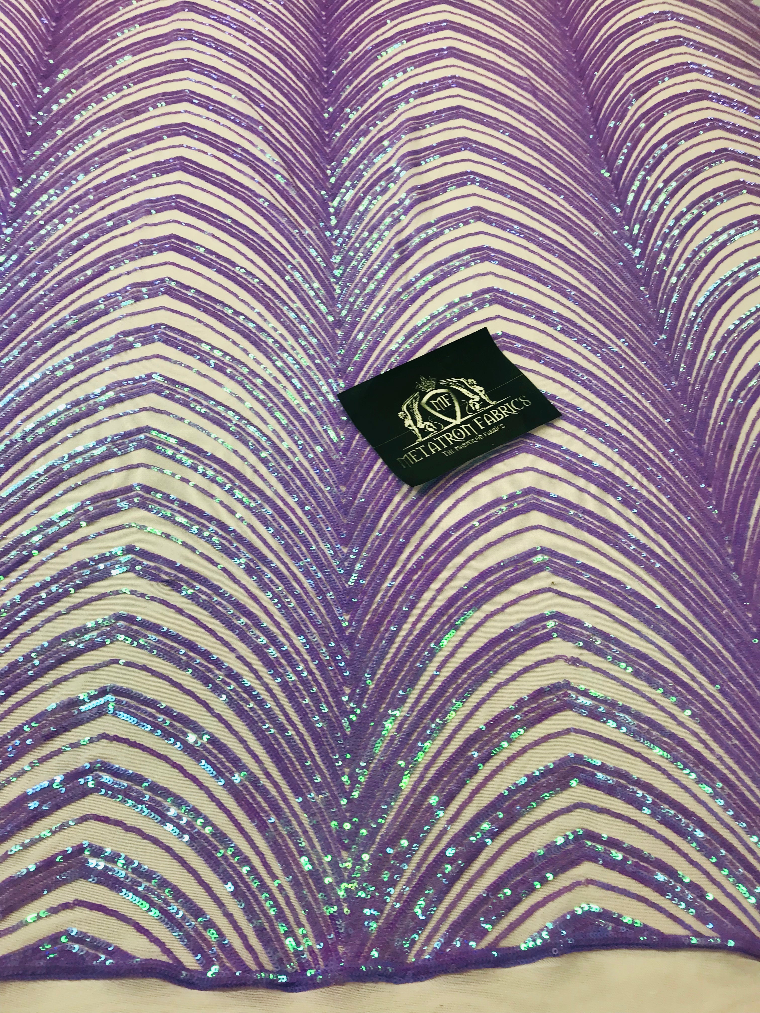 Sequins in Lines - Lilac / Aqua - Iridescent 4 Way Stretch Two Tone Design Sequins Fabric