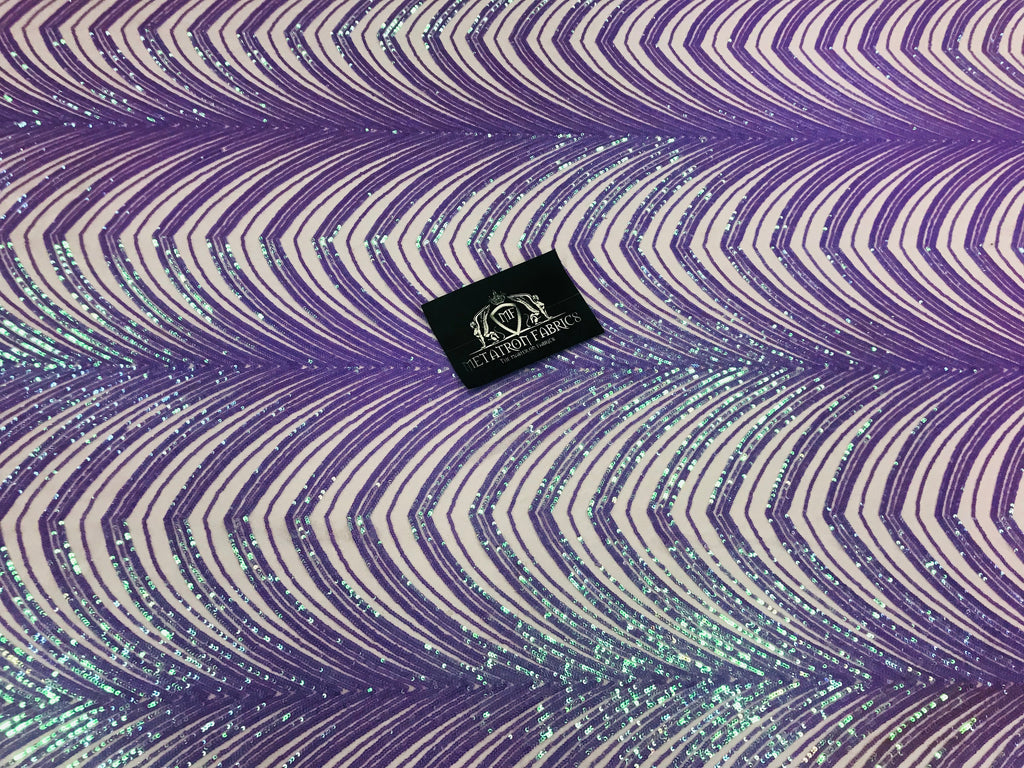 Sequins in Lines - Lilac / Aqua - Iridescent 4 Way Stretch Two Tone Design Sequins Fabric