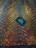 Sequins in Lines - Orange / Black Mesh - Iridescent 4 Way Stretch Two Tone  Design Sequins Fabric
