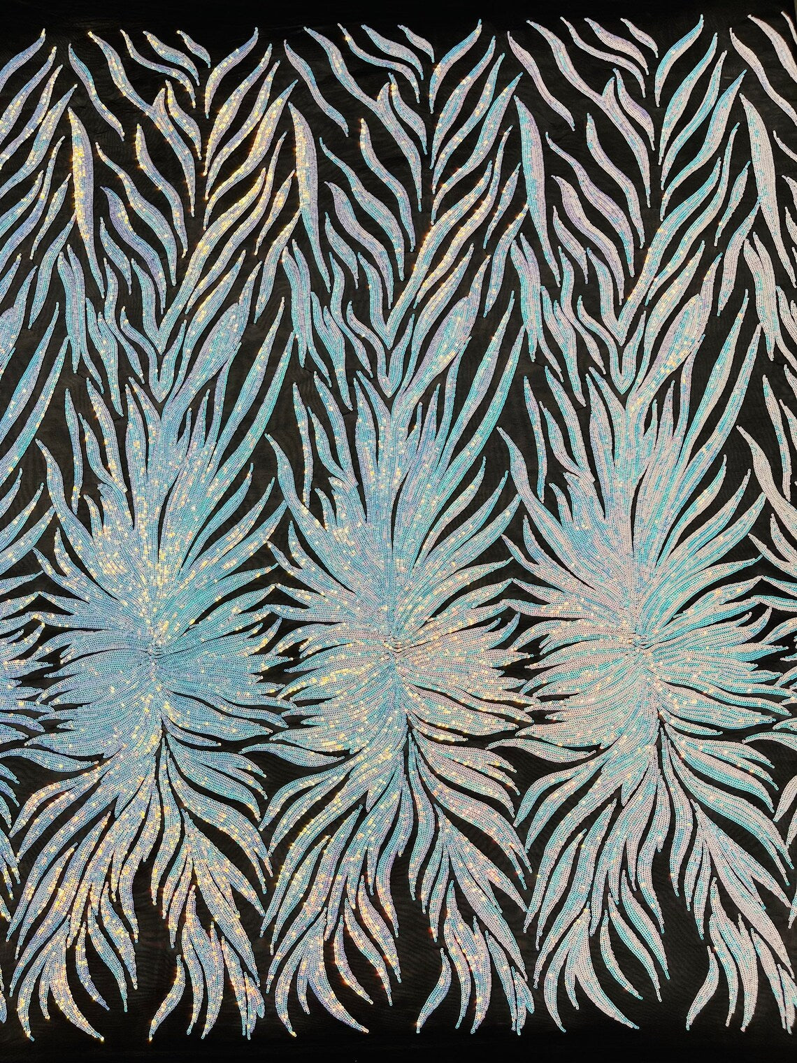 Angel Wing Sequin Design - 4 Way Stretch Wing Patterns Embroidered Sequins Fabric - 25 Yard Roll