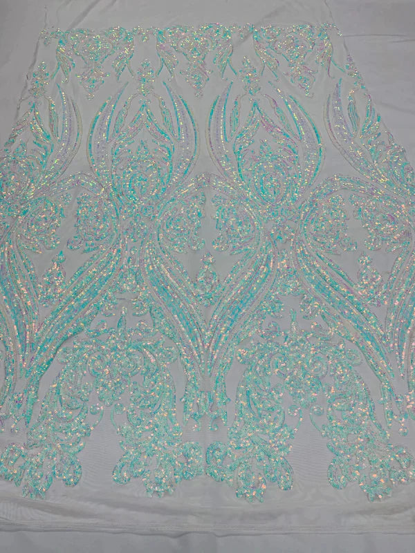 Damask Sequins Fabric - 4 Way Stretch Big Damask Sequins Fabric - Pick Color - 25 Yard Roll