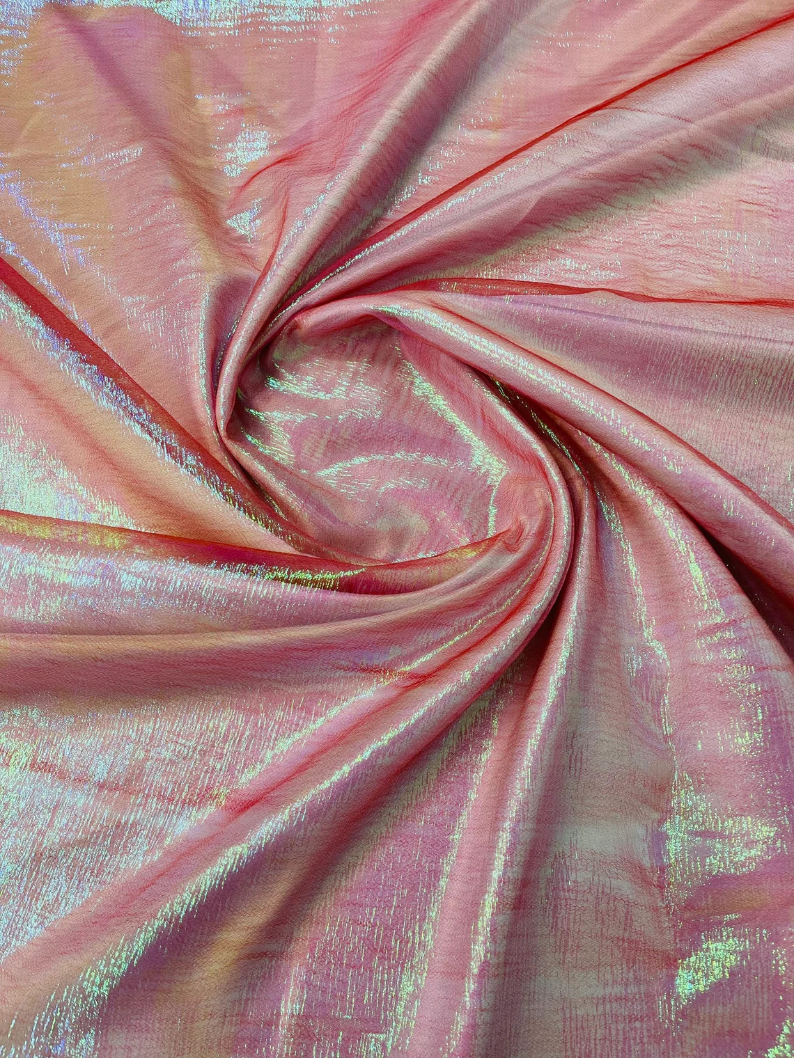 Crushed Organza - Iridescent Coral - 45" Sheer Crushed Organza Fabric Sold By Yard