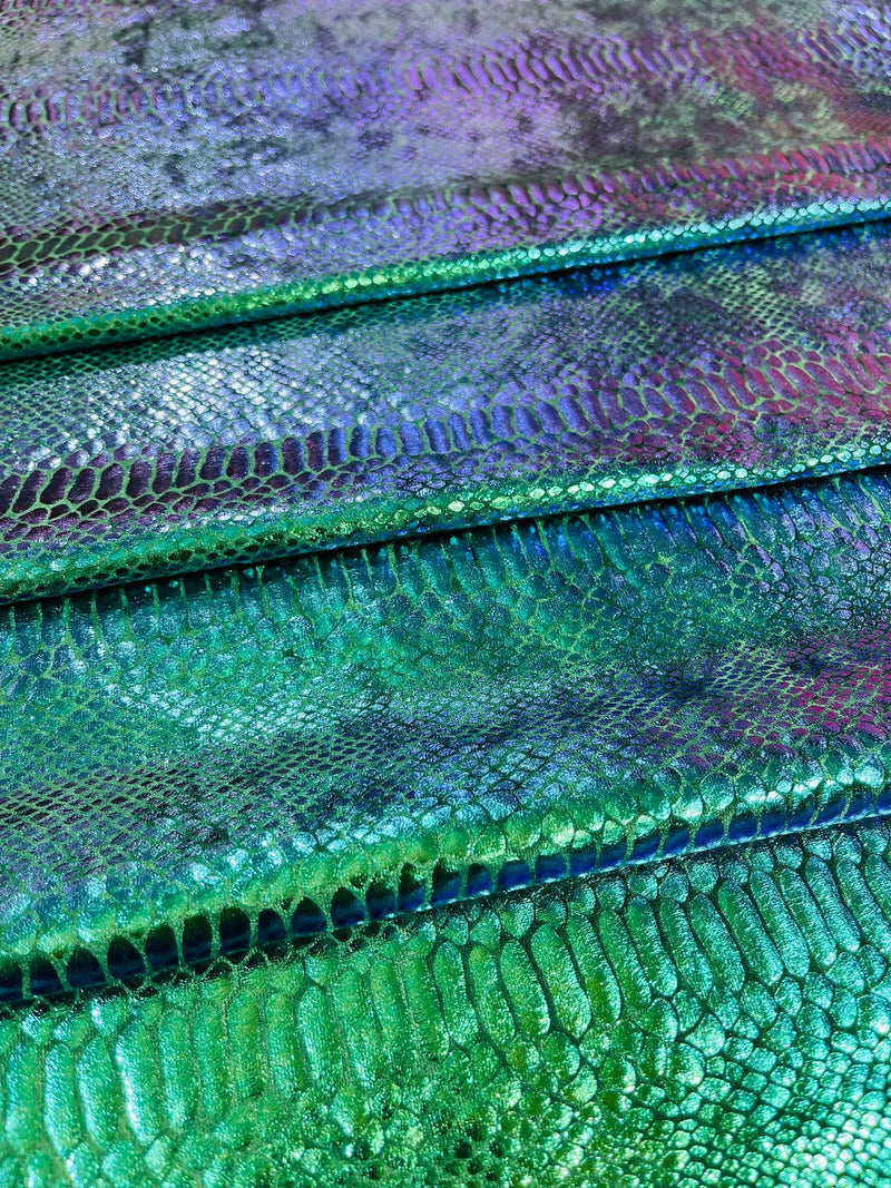 Anaconda Stretch Velvet - Iridescent Green - 58/60" Stretch Velvet Fabric with Anaconda Snake Print By Yard