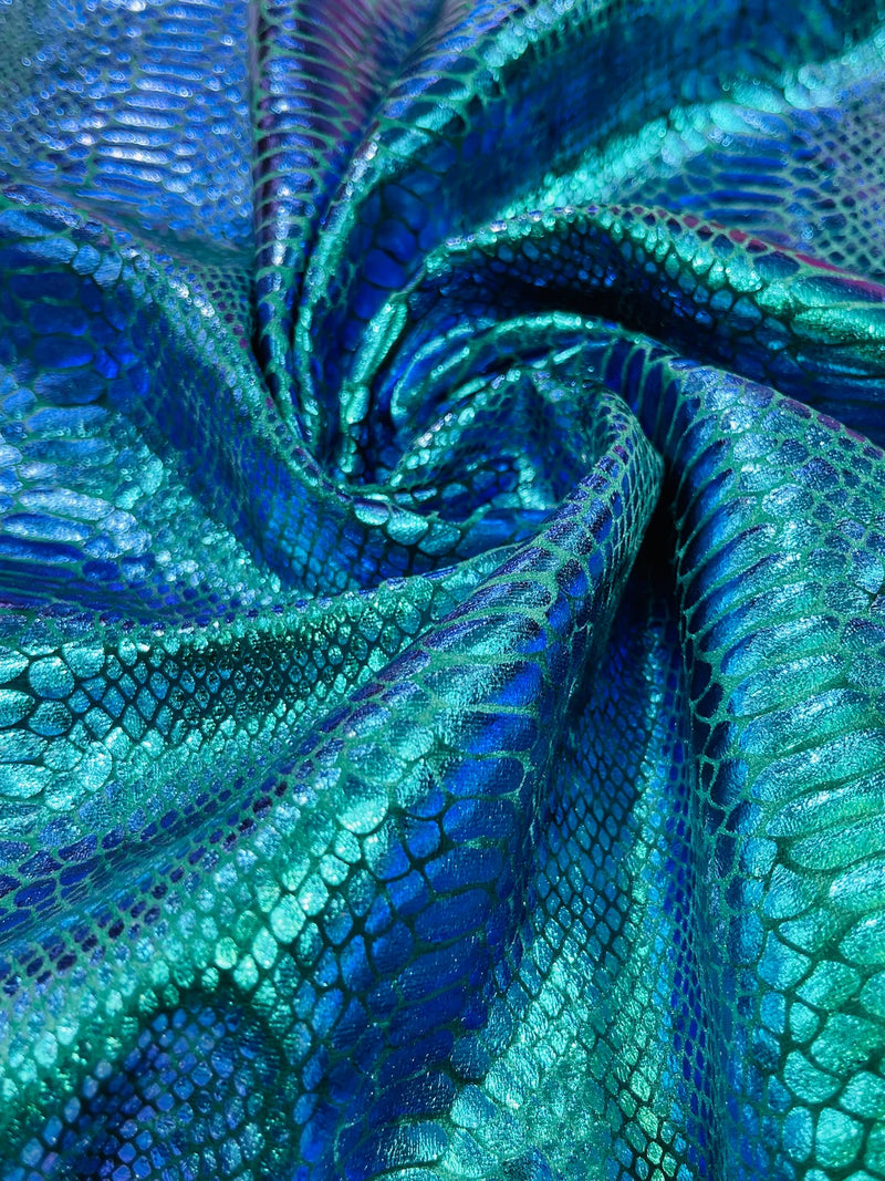 Anaconda Stretch Velvet - Iridescent Green - 58/60" Stretch Velvet Fabric with Anaconda Snake Print By Yard