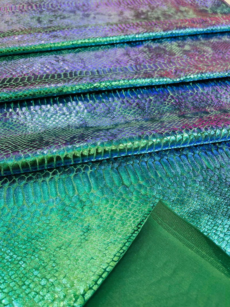 Anaconda Stretch Velvet - Iridescent Green - 58/60" Stretch Velvet Fabric with Anaconda Snake Print By Yard