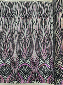 Long Wavy Pattern Sequins - Iridescent Purple / Black - 4 Way Stretch Sequins Fabric Design By Yard in