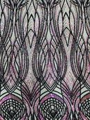 Long Wavy Pattern Sequins - Iridescent Purple / Black - 4 Way Stretch Sequins Fabric Design By Yard in