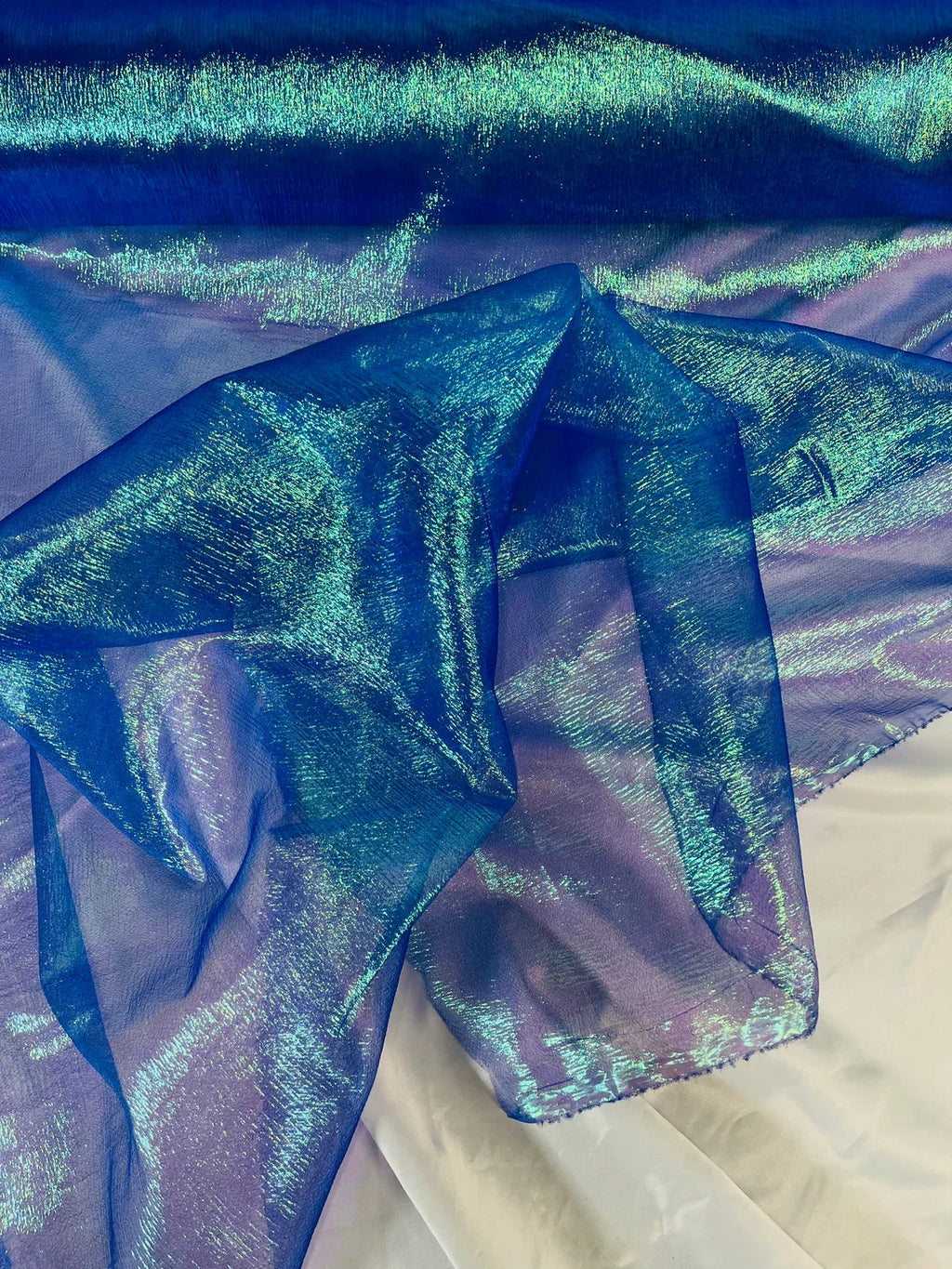 Crushed Organza - Iridescent Royal Blue - 45" Sheer Crushed Organza Fabric Sold By Yard