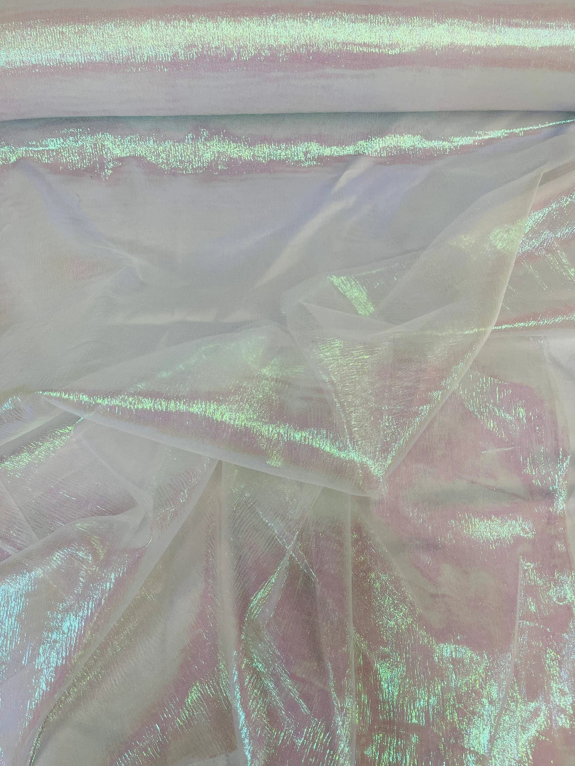 Crushed Organza - Iridescent White - 45" Sheer Crushed Organza Fabric Sold By Yard