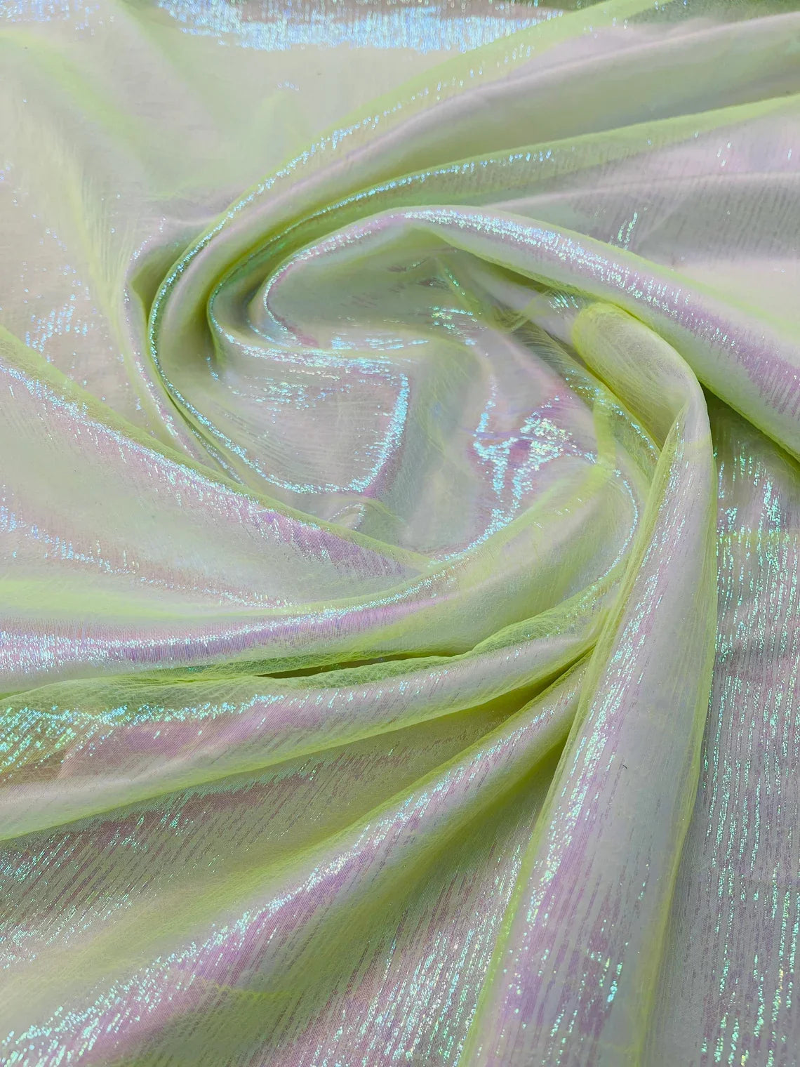 Crushed Organza - Iridescent Yellow - 45" Sheer Crushed Organza Fabric Sold By Yard