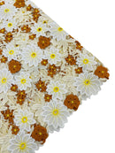 Multi-Color Guipure Lace Design Fabric - Ivory/Brown/Yellow - Floral Lace Fabric by Yard