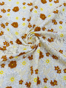 Multi-Color Guipure Lace Design Fabric - Ivory/Brown/Yellow - Floral Lace Fabric by Yard
