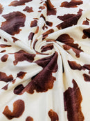 Cow Velboa Faux Fur Fabric - Ivory / Brown - Cow Animal Print Velboa Fabric Sold By The Yard