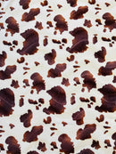 Cow Velboa Faux Fur Fabric - Ivory / Brown - Cow Animal Print Velboa Fabric Sold By The Yard