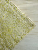 Brocade Cross Fabric - Ivory / Gold - Church Vestment Religious Jacquard Fabric By Yard