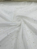 Sparkling Glitter Tulle Fabric - Ivory / Gold - Sparkling Glitter Tulle Mesh Fabric Sold By Yard