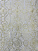 Brocade Cross Fabric - Ivory / Gold - Church Vestment Religious Jacquard Fabric By Yard
