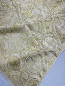 Brocade Cross Fabric - Ivory / Gold - Church Vestment Religious Jacquard Fabric By Yard