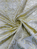 Brocade Cross Fabric - Ivory / Gold - Church Vestment Religious Jacquard Fabric By Yard