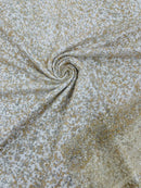 Beads and Sequins Lace - Ivory / Silver - Embroidered Beads and Sequins on Lace Mesh Fabric By Yard