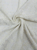 Floral Pearls and Sequins Fabric - Ivory - Beaded Fabric Embroidered Lace By The Yard