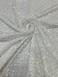 Heavy Duty Sequins Pearl Fabric - Ivory - Heavy Handmade Embroidery Lace with Sequins All Over By Yard