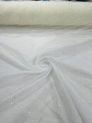 Sparkling Glitter Tulle Fabric - Ivory - Sparkling Glitter Tulle Mesh Fabric Sold By Yard