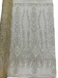 Beaded Lines Fabric - Ivory - Luxury Beads and Sequins Line Design Fabric By Yard