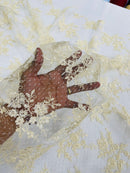 Embroidered Corded Lace Fabric - Ivory - Cluster Fancy Flower Embroidered Lace Fabric By Yard