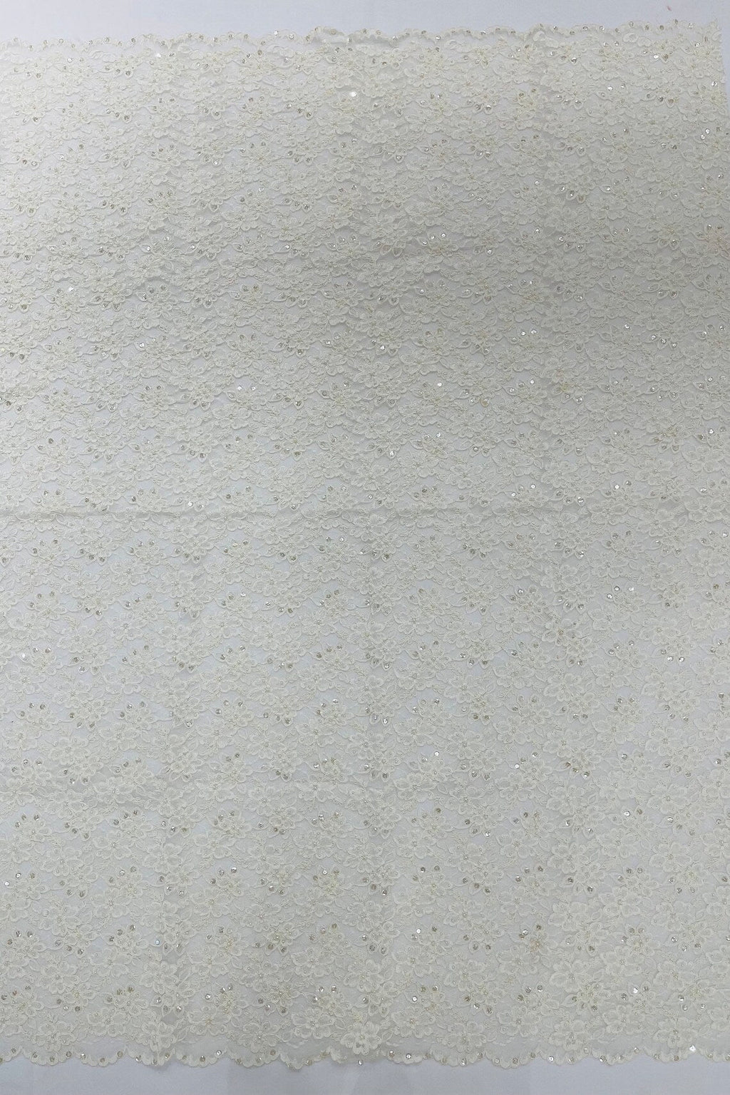 Floral Pearls and Sequins Fabric - Ivory - Beaded Fabric Embroidered Lace By The Yard