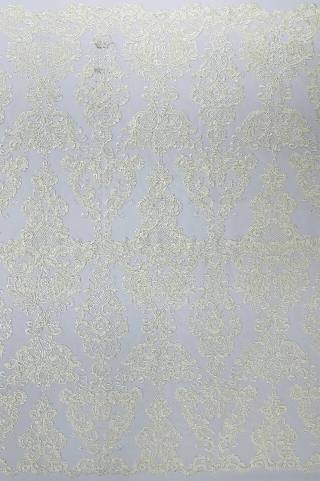 King Lace Pattern Fabric - Ivory - Embroidered Sequins on Lace Mesh Fabric By Yard