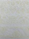 Beaded My Lady Damask Design - Ivory - Beaded Fancy Damask Embroidered Fabric By Yard
