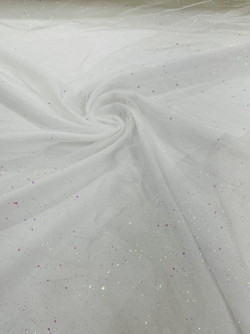 Sparkling Glitter Tulle Fabric - Ivory - Sparkling Glitter Tulle Mesh Fabric Sold By Yard