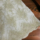 Floral Leaf Beaded Fabric - Ivory - Embroidered Flower Leaf Design Beaded Fabric By Yard