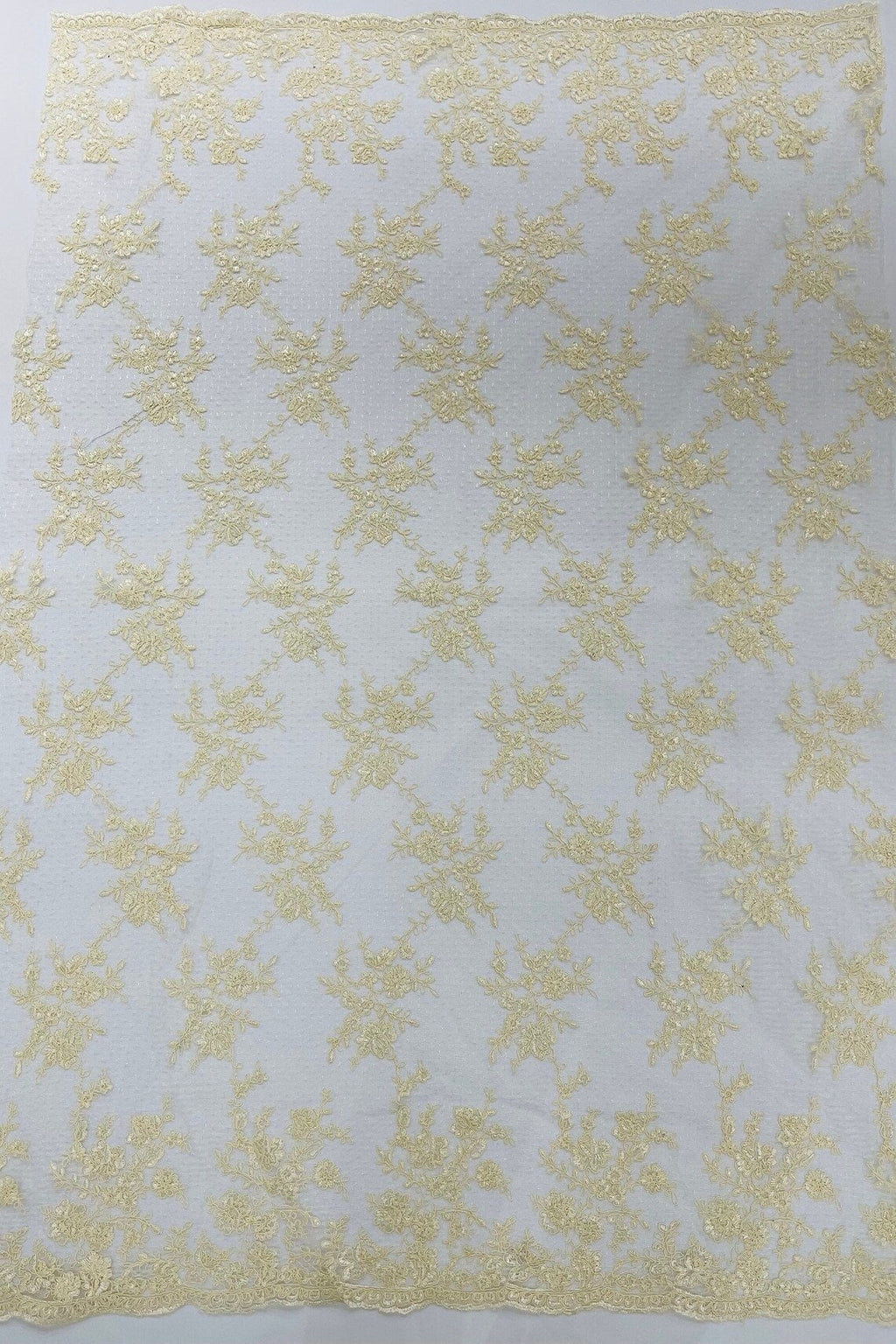 Embroidered Corded Lace Fabric - Ivory - Cluster Fancy Flower Embroidered Lace Fabric By Yard