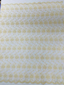 Embroidered Flower Fabric - Ivory - Floral Design Scalloped Border Fabric By Yard