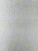 King Lace Pattern Fabric - Ivory - Embroidered Sequins on Lace Mesh Fabric By Yard