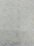 Floral Pearls and Sequins Fabric - Ivory - Beaded Fabric Embroidered Lace By The Yard