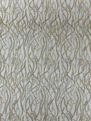 Glitter Wavy Bead Fabric - Ivory - Sequins, Bead, Glitter Design on Lace Fabric By Yard