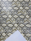 Snake Python Faux Leather Vinyl - Ivory - 3D Snake Print Design Embossed Vinyl By Yard