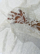 Fancy Damask Lace Fabric - Ivory - Embroidered Damask Design Mesh on Lace Fabric by Yard