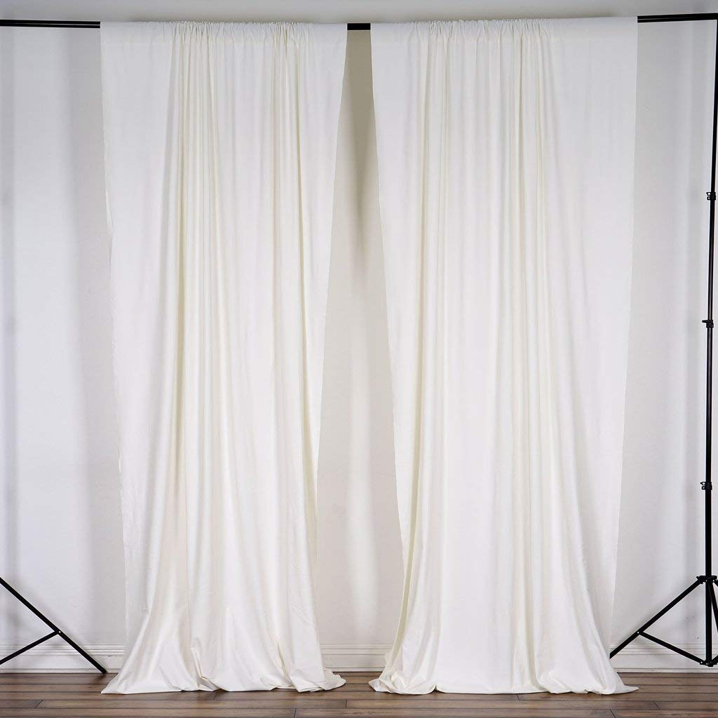 5 Feet x 10 Feet - Ivory - Polyester Poplin Backdrop Drape Curtains, Photography Event Decor 1 Pair