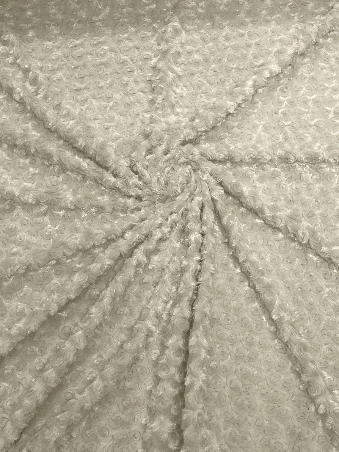 58" Minky Swirl Rose Fabric - Ivory - Soft Rosebud Plush Fur Fabric Sold By The Yard