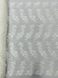 Floral Plant Cluster Fabric - Ivory - Embroidered High Quality Lace Fabric Sold by Yard