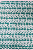 Embroidered Flower Fabric - Jade - Floral Design Scalloped Border Fabric By Yard
